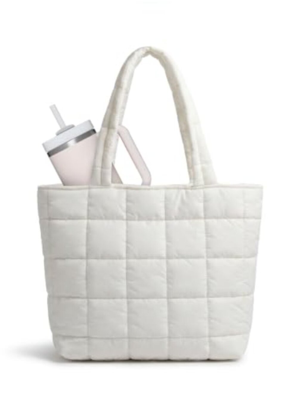 Quilted Puffer Tote Bag Large Lightweight Zipper Shoulder Bag for Work Travel